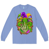 Colony Blue Mardi Gras with skeleton hand Long Sleeve Tee - HowdyJamesFarm