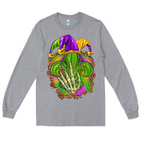Heather Grey Mardi Gras with skeleton hand Long Sleeve Tee - HowdyJamesFarm