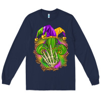 Navy Mardi Gras with skeleton hand Long Sleeve Tee - HowdyJamesFarm