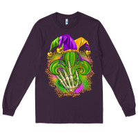 Plum Mardi Gras with skeleton hand Long Sleeve Tee - HowdyJamesFarm