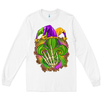 White Mardi Gras with skeleton hand Long Sleeve Tee - HowdyJamesFarm