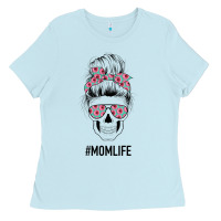 Baby Blue Pink Flower on Cyan Background Mom Skull Ladies Tee - Bettercallsaul