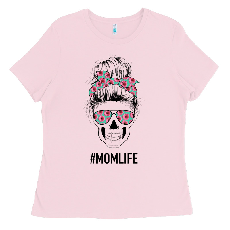 Pink Flower On Cyan Background Mom Skull Ladies Tee by Bettercallsaul | Teevron