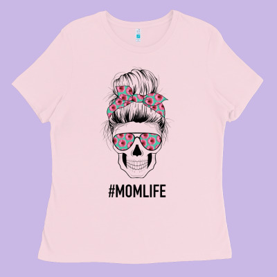Pink Flower On Cyan Background Mom Skull Ladies Tee Designed By Bettercallsaul