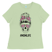 Matcha Pink Flower on Cyan Background Mom Skull Ladies Tee - Bettercallsaul