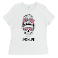 White Pink Flower on Cyan Background Mom Skull Ladies Tee - Bettercallsaul