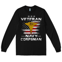 Black Veteran Navy Corpsman Patriotic 4th of July Gifts Long Sleeve Tee - minhPixels