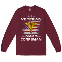 Burgundy Veteran Navy Corpsman Patriotic 4th of July Gifts Long Sleeve Tee - minhPixels