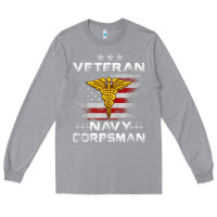 Heather Grey Veteran Navy Corpsman Patriotic 4th of July Gifts Long Sleeve Tee - minhPixels