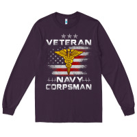Plum Veteran Navy Corpsman Patriotic 4th of July Gifts Long Sleeve Tee - minhPixels