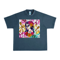 Midnight Navy sugar skull girl Urban Heavy Tee - RanaPortraitStore