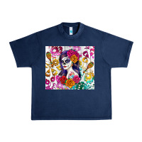 Navy sugar skull girl Urban Heavy Tee - RanaPortraitStore