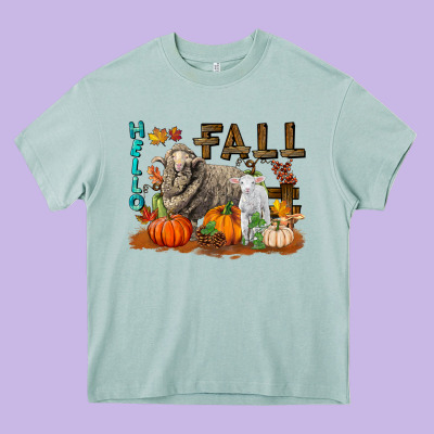 Hello Fall Merino Wool Sheep Heavy Core Tee Designed By Lillyallendesigns