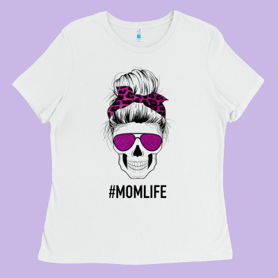 Purple Glitter, Leopard Patterned Mom Skull Ladies Tee Designed By Bettercallsaul