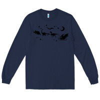Navy christmas santa dinosaur sleigh ride t rex funny gift t shirt Long Sleeve Tee - minhPixels
