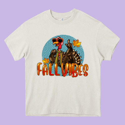 Fall Vibes Turkey Heavy Core Tee Designed By Lillyallendesigns