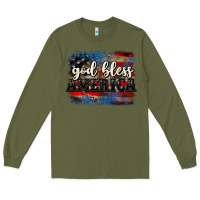 Army Green God bless America  4th of July Long Sleeve Tee - CowGirlArtShop