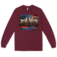 Burgundy God bless America  4th of July Long Sleeve Tee - CowGirlArtShop