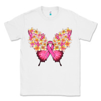 White Pink ribbon Breast Cancer butterfly Classic Tee - NancyCooperArtShop