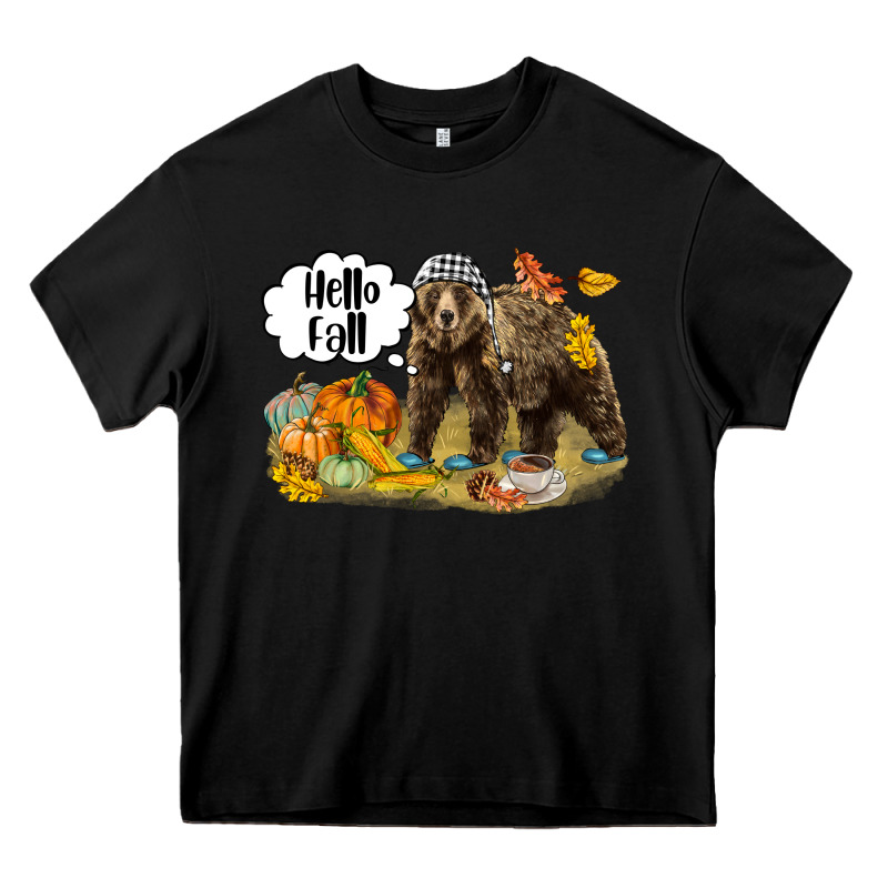 Hello Fall Brown Bear Heavy Core Tee by LillyAllenDesigns | Teevron
