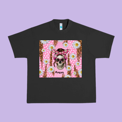 Skull Mom Pink Glitter With Daisy Urban Heavy Tee Designed By Tumblerdesignbyshophia
