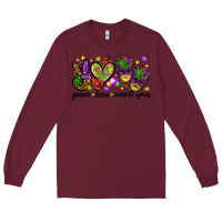 Burgundy Peace Love Mardi Gras Long Sleeve Tee - HowdyJamesFarm