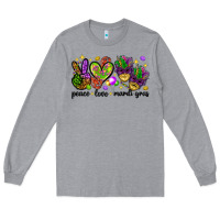 Heather Grey Peace Love Mardi Gras Long Sleeve Tee - HowdyJamesFarm