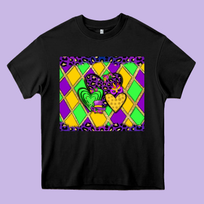 Mardi Gras Hearts Heavy Core Tee Designed By Jahusdesignshop