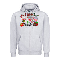 Heather Grey Merry Christmas Zipper Hoodie - CowhideDigitalArt