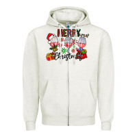 Oatmeal Heather Merry Christmas Zipper Hoodie - CowhideDigitalArt