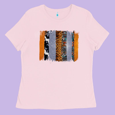 Western Cowhide Glitter Aztec Leopard Pattern Brushstroke Ladies Tee Designed By Bettercallsaul