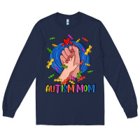 Navy Autism Mom Long Sleeve Tee - CowGirlArtShop