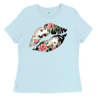 Baby Blue Cowhide And Flowers Lips Ladies Tee - Bettercallsaul