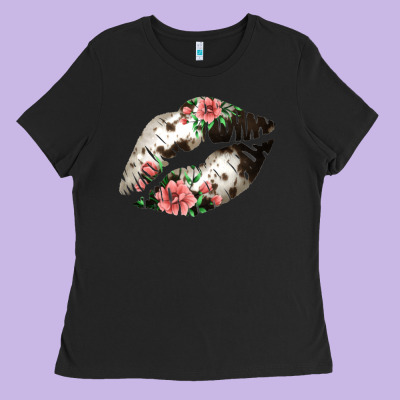 Cowhide And Flowers Lips Ladies Tee Designed By Bettercallsaul