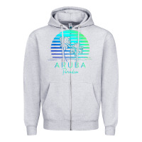 Heather Grey Vintage Aruba Beach Tropical Vibes Vacation Souvenir Gift Zipper Hoodie - minhPixels