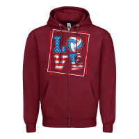 Burgundy love usa flag volleyball gifts for volleyball fans teen t shirt Zipper Hoodie - minhPixels