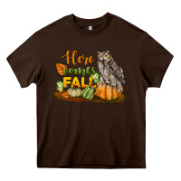 Chocolate Brown Here Comes Fall Owl Heavy Core Tee - LillyAllenDesigns