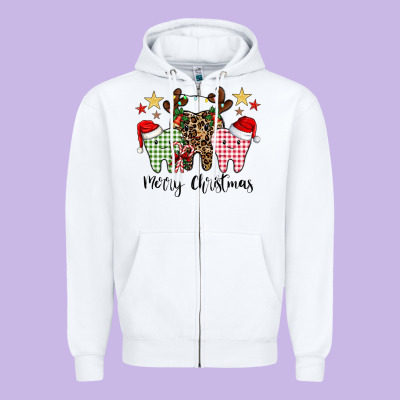 Merry Christmas Tooth Zipper Hoodie Designed By Cowhidedigitalart