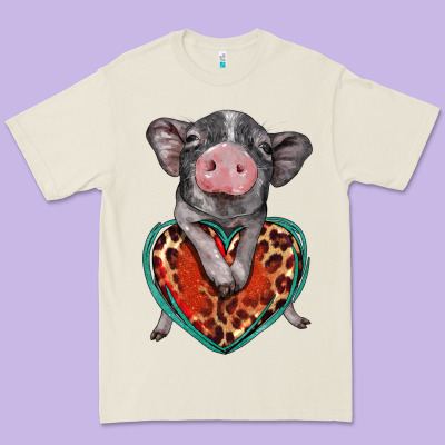 Baby Pig With Leopard Heart Premium Tee Designed By Barkaloodesign