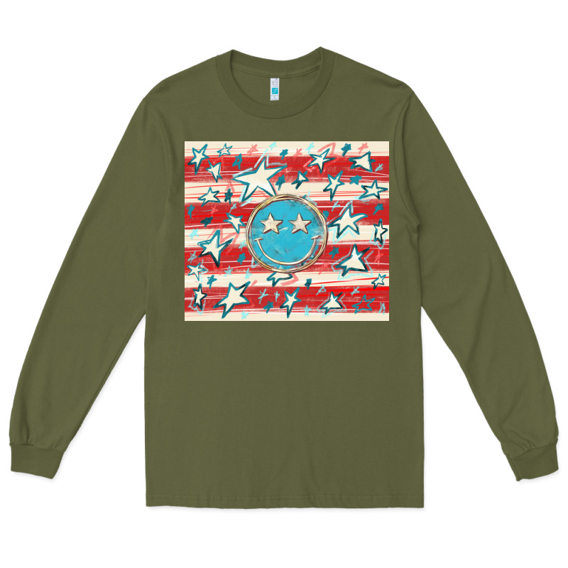 America Flag Smiley  Tumbler Long Sleeve Tee by HowdyJamesFarm | Teevron