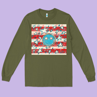 America Flag Smiley  Tumbler Long Sleeve Tee Designed By Howdyjamesfarm