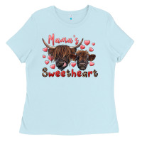 Baby Blue mama's sweetheart highland cow and calf Ladies Tee - RanaPortraitStore