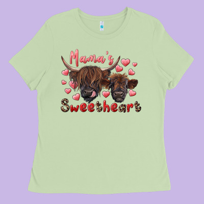 Mama's Sweetheart Highland Cow And Calf Ladies Tee Designed By Ranaportraitstore