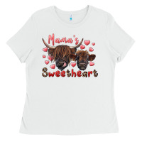 White mama's sweetheart highland cow and calf Ladies Tee - RanaPortraitStore