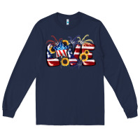 Navy Love 4th of july Long Sleeve Tee - CowGirlArtShop