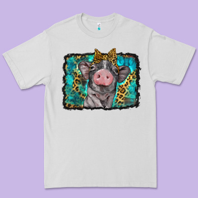 Baby Pig With Leopard Background Premium Tee Designed By Barkaloodesign