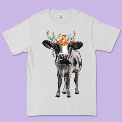 Holstein Cow Floral Wreath Premium Tee Designed By Barkaloodesign