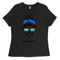 Black Blue Glitter Rainbow Mom Skull Ladies Tee - Bettercallsaul