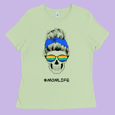 Blue Glitter Rainbow Mom Skull Ladies Tee Designed By Bettercallsaul