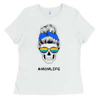 White Blue Glitter Rainbow Mom Skull Ladies Tee - Bettercallsaul